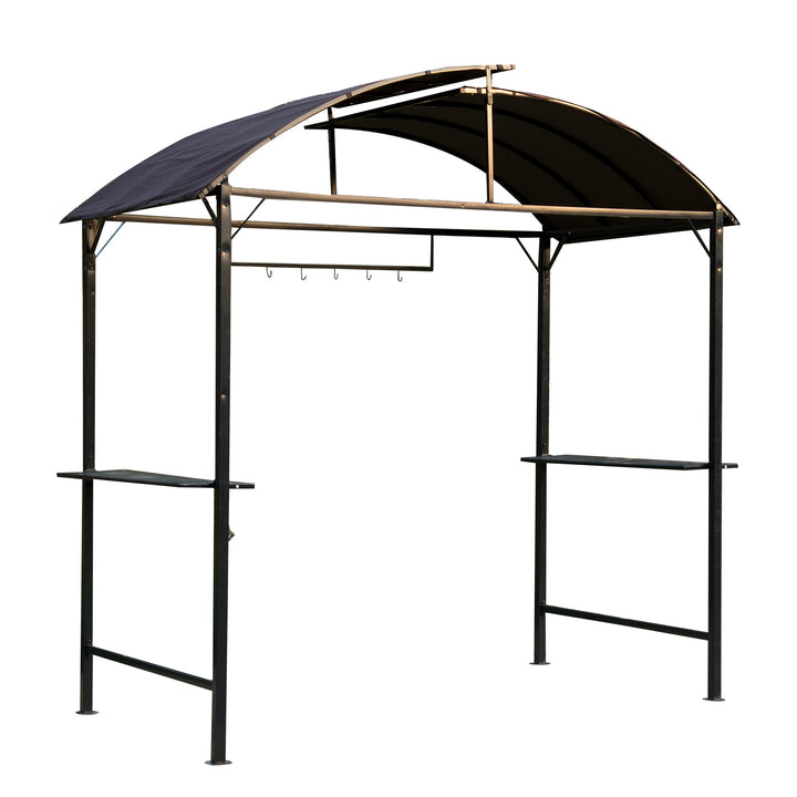 Outsunny 8x4ft BBQ Gazebo Tent Metal Frame Arch Canopy Garden Sunshade Portable Shelter Backyard with Side Shelf Coffee