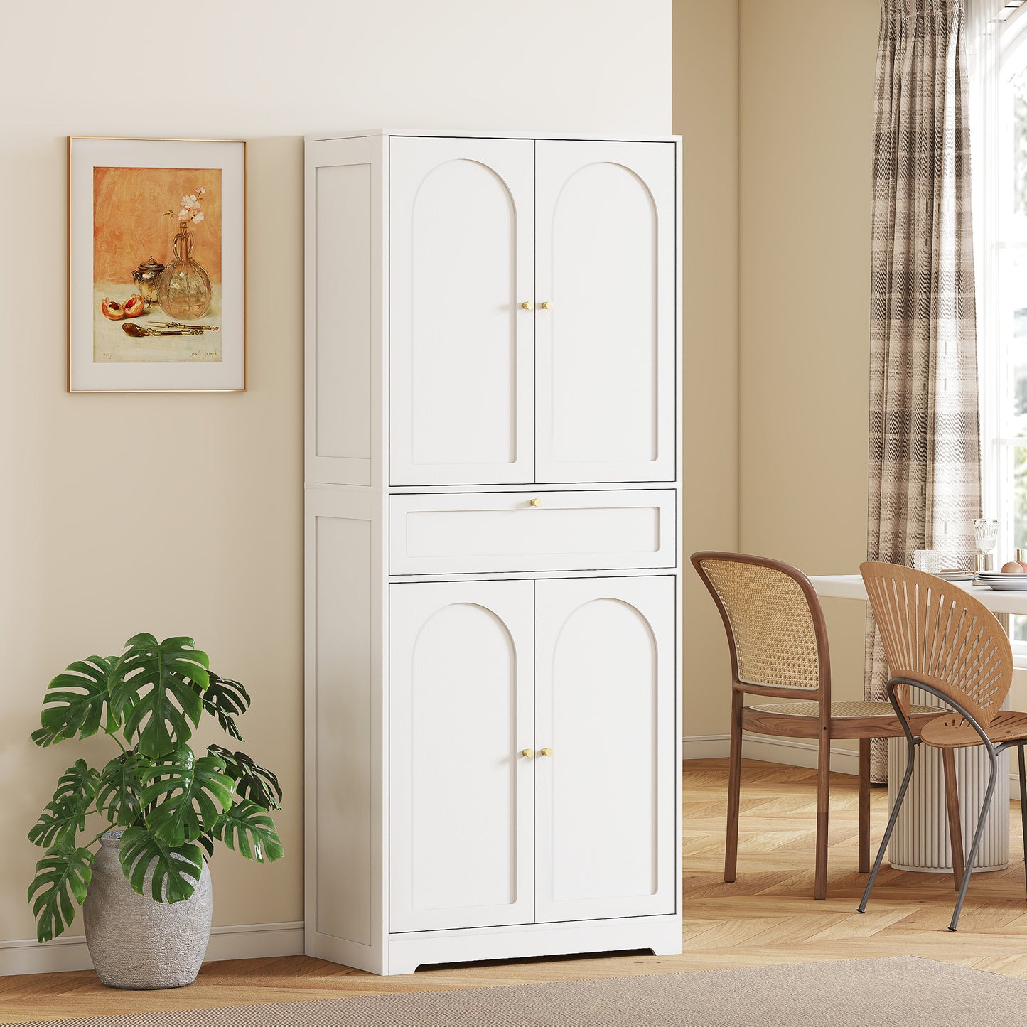 HOMCOM 72.4" Tall Kitchen Pantry Cabinet, Modern Freestanding Storage Cabinet with Shaker Doors and Adjustable Shelves, White