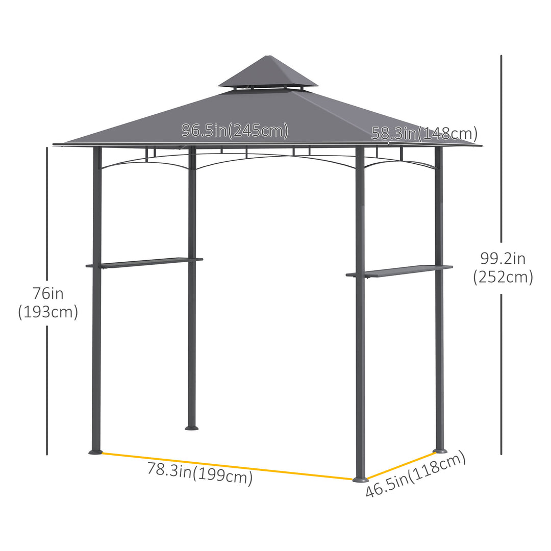 Outsunny 8' x 5' BBQ Grill Gazebo Tent with Double Tiered Canopy for Outdoor Sun Shade, Coffee
