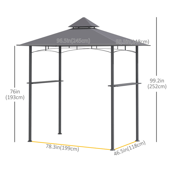 Outsunny 8' x 5' BBQ Grill Gazebo Tent with Double Tiered Canopy for Outdoor Sun Shade, Coffee