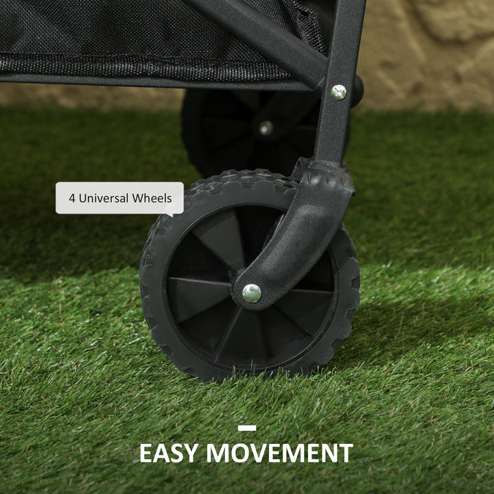 Outsunny Collapsible Folding Garden Cart, Heavy Duty Lawn Wagon with Universal Wheels and Adjustable Handle, Black