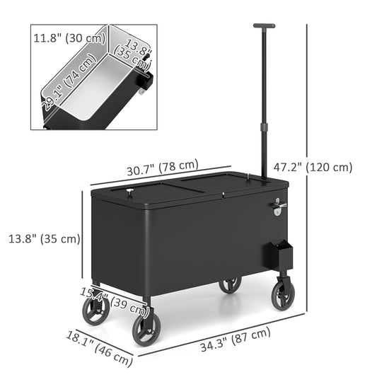 Outsunny 80-Qt Outdoor Patio Cooler Cart, Rolling Ice Chest with Adjustable Handle, Wheels, Bottle Opener, Drainage, Outdoor Beverage Cooler Bar Cart for Party BBQ Camping, Black