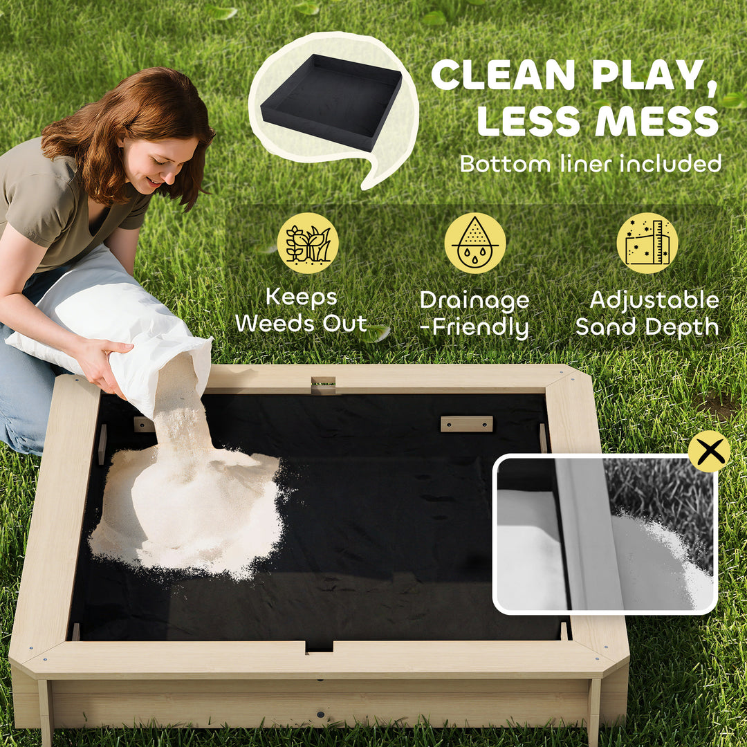 Outsunny Kids Wooden Sandbox Outdoor Backyard Playset Children Play Station w/ Adjustable Canopy & Convertible Bench Sand for 3-7 Years Old