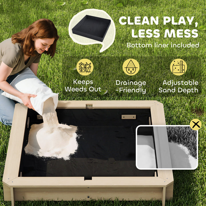 Outsunny Kids Wooden Sandbox Outdoor Backyard Playset Children Play Station w/ Adjustable Canopy & Convertible Bench Sand for 3-7 Years Old