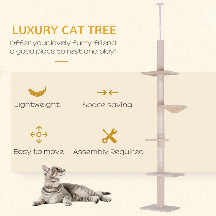 PawHut 8.5ft Cat Climbing Tree 5-Tier Kitty Activity Center with Scratching Post Brown and White
