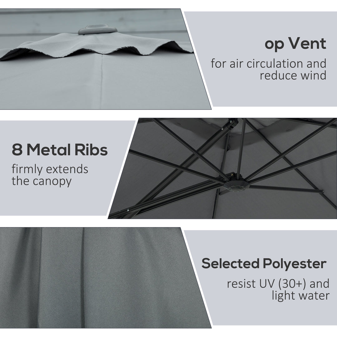 Outsunny 8FT Cantilever Patio Umbrella, Offset Patio Umbrella with Cross Base for Deck, Backyard, Pool and Garden, Hanging Umbrellas, Switch with a Wrench, Dark Gray