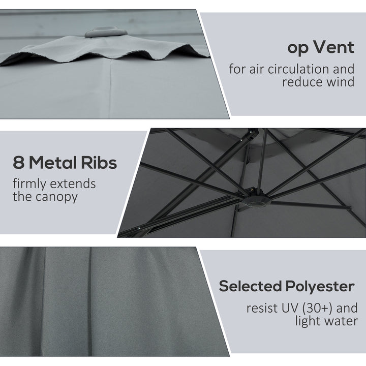 Outsunny 8FT Cantilever Patio Umbrella, Offset Patio Umbrella with Cross Base for Deck, Backyard, Pool and Garden, Hanging Umbrellas, Switch with a Wrench, Dark Gray