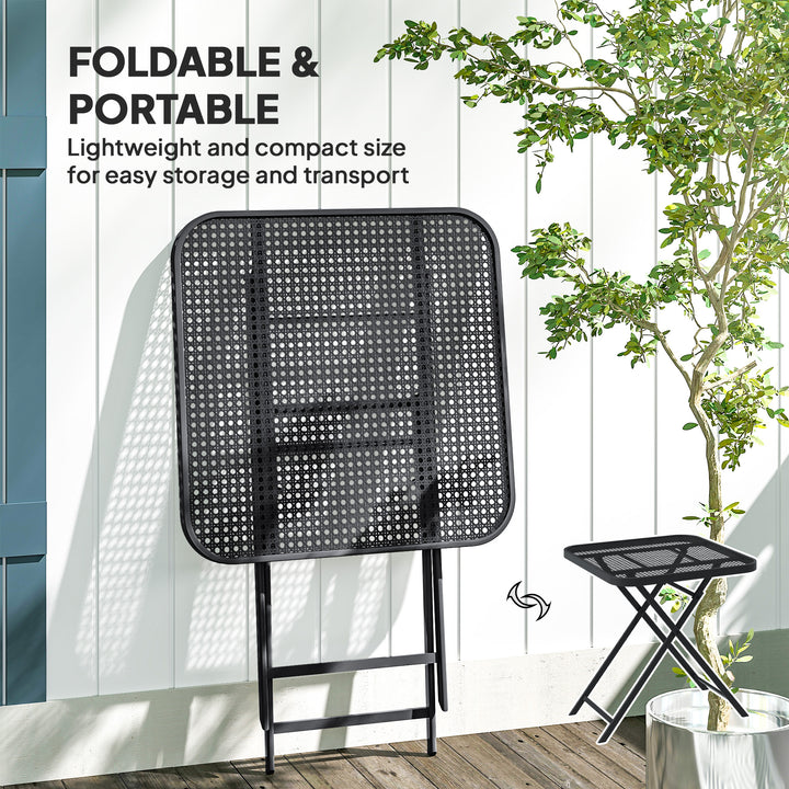 Outsunny 27.5" Square Outdoor Patio Table, Outdoor Folding Table with Grid Rattan-Like Top for Camping, Picnic, Black
