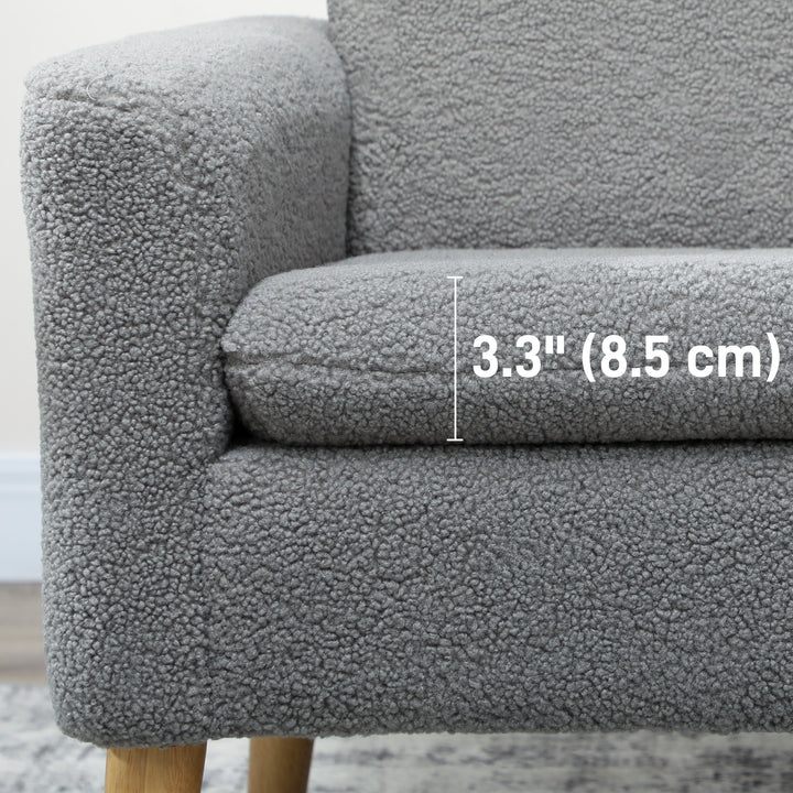 HOMCOM Fabric Accent Chair, Modern Upholstered Armchair with Wood Legs and Wide Padded Seat, Cream White