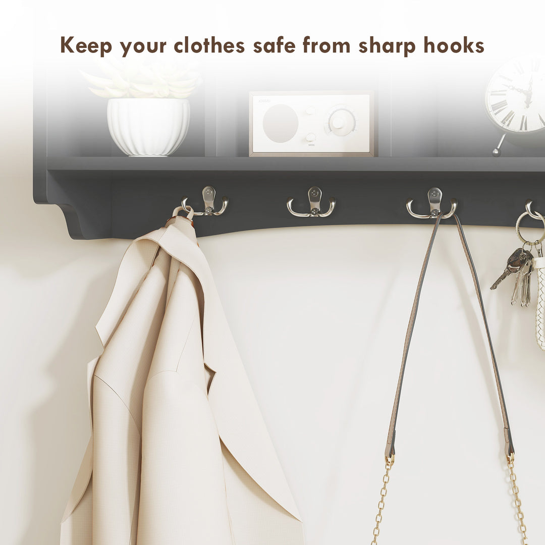 HOMCOM Coat Rack Wall Mount with Shelf, 28" Wall Coat Rack with 5 Hooks and 4 Compartments for Living Room, Entryway, White