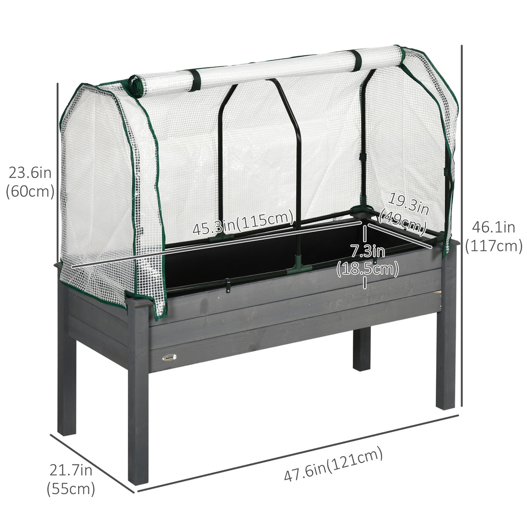 Outsunny Raised Garden Bed with PE Greenhouse Cover Outdoor Elevated Wood Planter Box for Herbs and Vegetables, Use for Patio, Backyard, Balcony, 48 x 22 x 46 inch, Natural