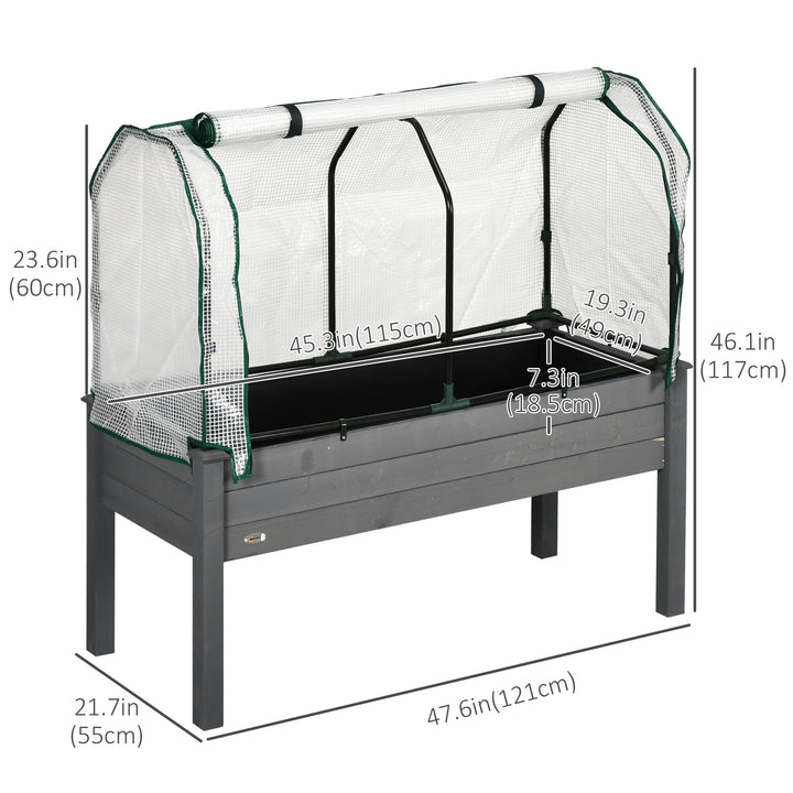 Outsunny Raised Garden Bed with PE Greenhouse Cover Outdoor Elevated Wood Planter Box for Herbs and Vegetables, Use for Patio, Backyard, Balcony, 48 x 22 x 46 inch, Natural