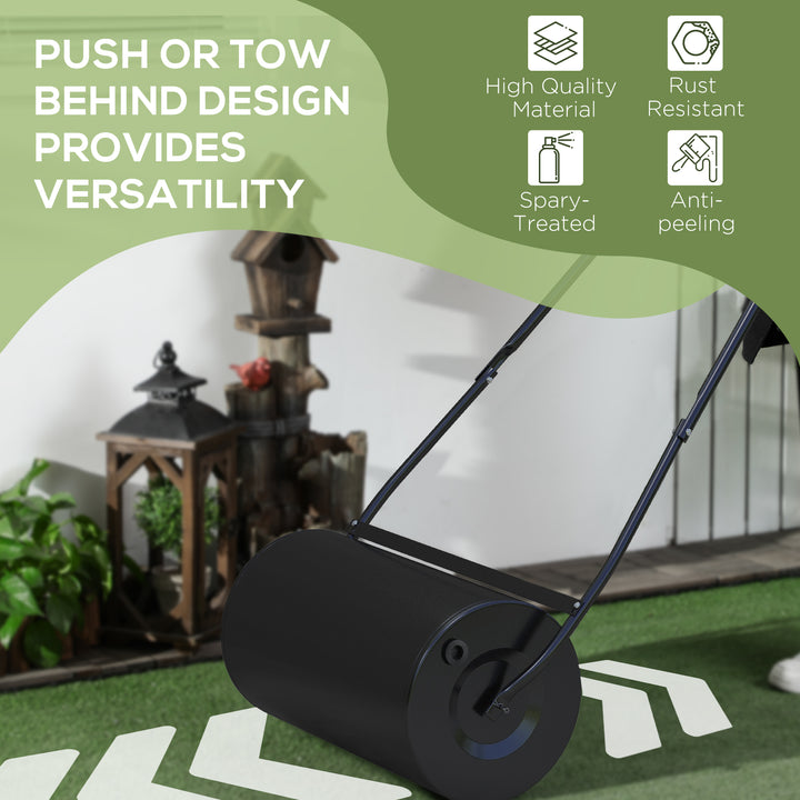 Outsunny 22" Push/Tow Behind Lawn Roller, Heavy Duty Sod Drum Roller Filled with 12 Gal Water/Sand, Grass Flattener for Yard, Patio, Park, Black