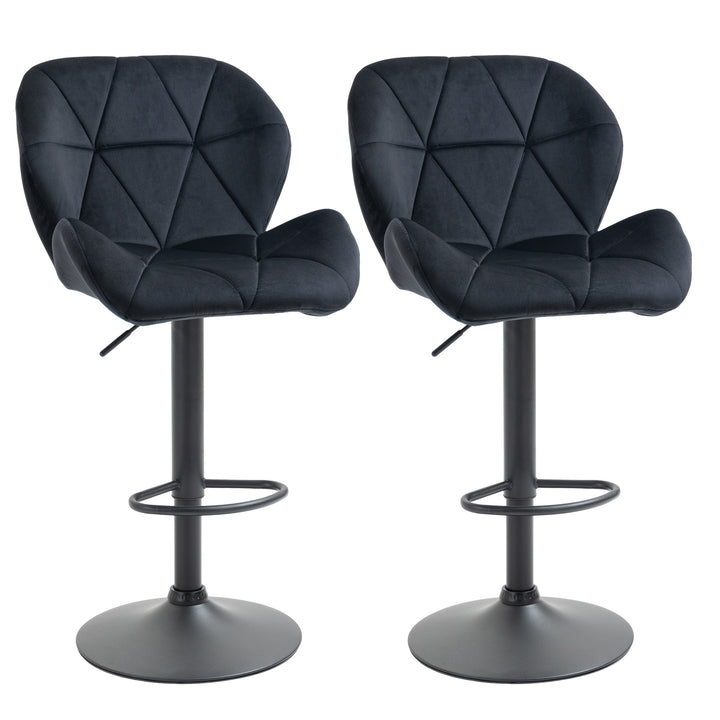 HOMCOM Bar Stool Set of 2 Fabric Adjustable Height Armless Upholstered Counter Chairs with Swivel Seat, Black
