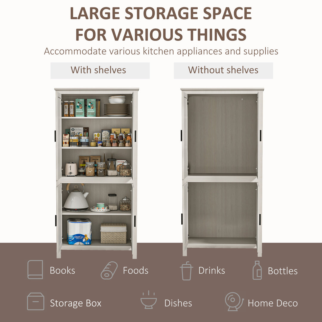 HOMCOM 64" Kitchen Pantry Cabinet, Freestanding Storage Cabinet with 4 Doors, 3 Adjustable Shelves, Antique White