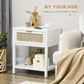 HOMCOM Boho Nightstand, Bedside Table with Rattan Drawer and Open Shelf, Side End Table for Bedroom, Living Room