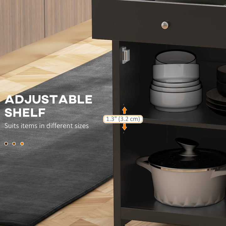 HOMCOM Rolling Kitchen Cart with Drawer and Glass Door Cabinet, Kitchen Island on Wheels with Towel Rack, White