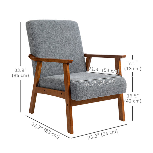 HOMCOM Living Room Chair Boucle Accent Chair for Bedroom with Wide Seat and Thick Padding, Grey