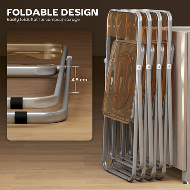 HOMCOM 4 Pack Acrylic Foldable Chairs, Transparent Folding Chairs for Living Room, Home Office, Party, Orange