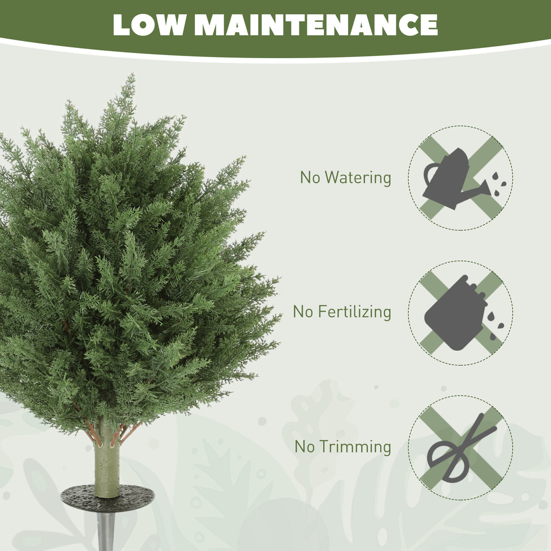 HOMCOM 24" Artificial Cypress Trees with Ground Stake, Set of 2 Artificial Plants for Indoor & Outdoor, UV Resistant, Green