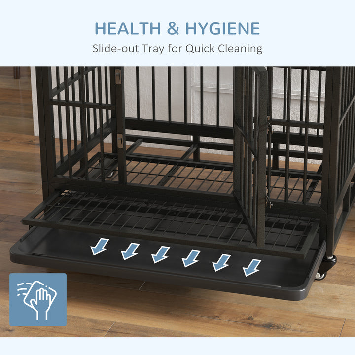 PawHut 36" Heavy Duty Steel Dog Crate Kennel Pet Cage with Wheels for Convenient Access Anti-Pinching Floor, Grey