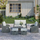 Outsunny 6 PCS Outdoor Rattan Wicker Sofa Set Patio All Weather Furniture w/ Tea Table & Cushion for Backyard Garden Grey