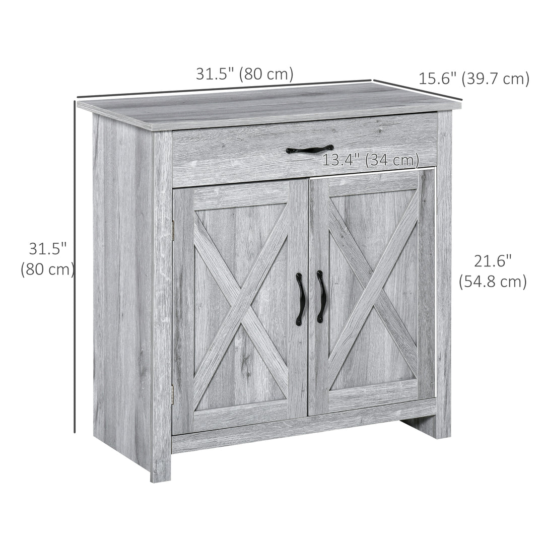 HOMCOM Farmhouse Sideboard Buffet Cabinet, Storage Cabinet with Barn Doors, Distressed Brown