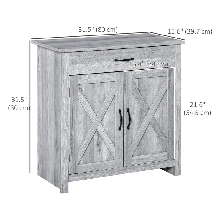 HOMCOM Farmhouse Sideboard Buffet Cabinet, Storage Cabinet with Barn Doors, Distressed Brown