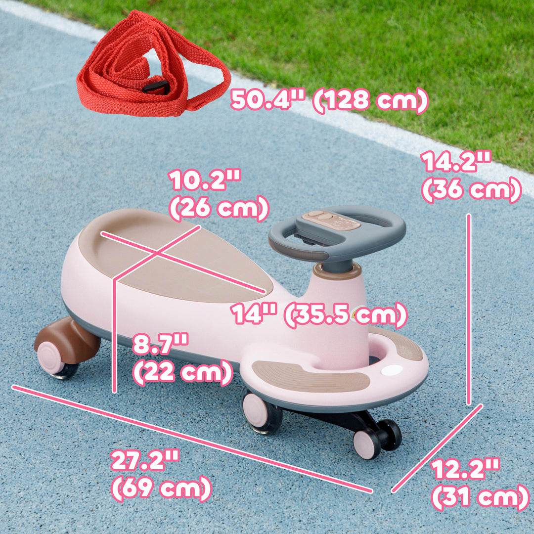 Qaba Kids Wiggle Car w/ Parent Traction Rope, Music, Light, Blue