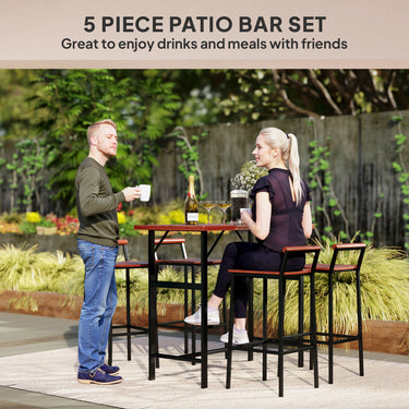 Outsunny 5 Piece Patio Bar Set with 47" Bar Height Table and 4 Bar Stools, for Backyard, Balcony, Porch, Pool, Lawn, Brown