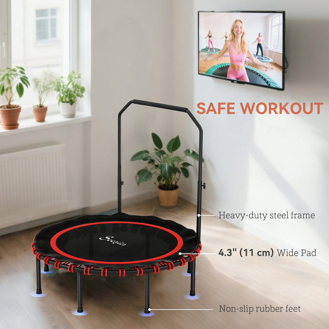 Soozier 48" Foldable Rebounder Trampoline, Mini Trampoline Indoor with Adjustable Handle, Quiet and Safe Bungee Rebounder