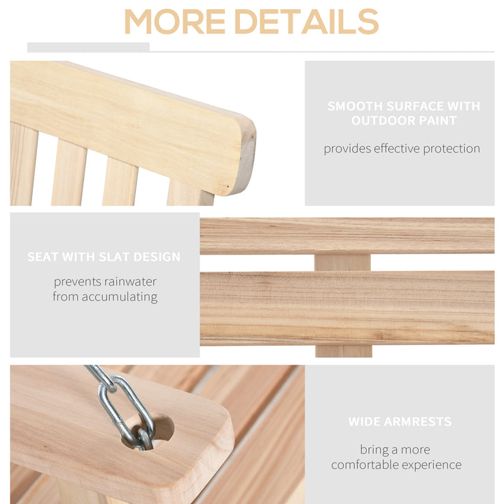 Outsunny 2 Person Wooden Porch Swing, Patio Swing Chair with Hanging Chains, Slatted Back & Seat, Outdoor Swing Bench for Garden, Backyard, Deck, Natural