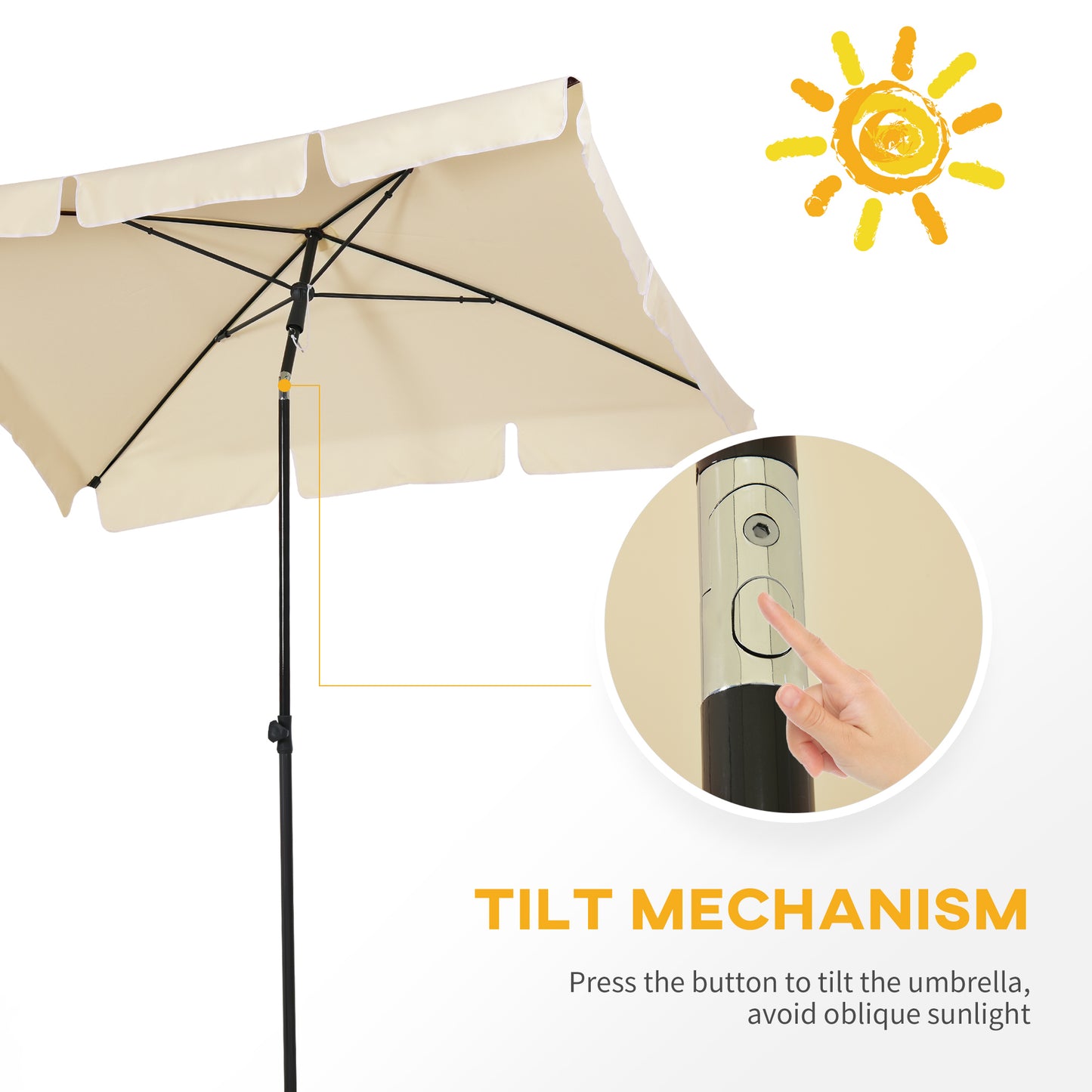 Outsunny 6.5x4ft Rectangle Patio Umbrella Aluminum Tilt Adjustable Garden Parasol  Sun Shade Outdoor Canopy Cream White