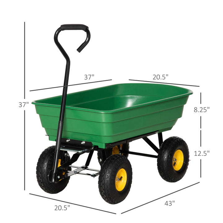 Outsunny Garden Dump Cart Heavy Duty 440lbs Wagon with Steel Frame and 10'' Pneumatic Tires, Green