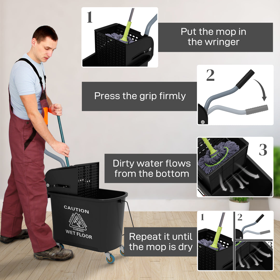 HOMCOM Compact Mop Bucket with Wringer, Mop Bucket on Wheels for Floor Cleaning, 5 Gallon, Separate Dirty and Clean Water, Blue