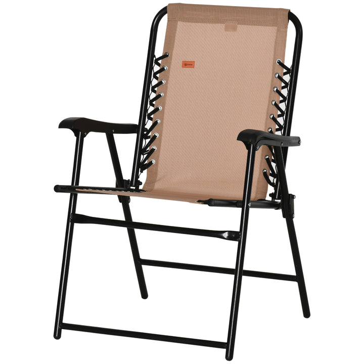 Outsunny Outdoor Folding Chair, Bungee Sling Foldable Patio Dining Chair with Armrests, Folding Lawn Chair for Camping, Garden, Pool, Beach, Backyard, Beige
