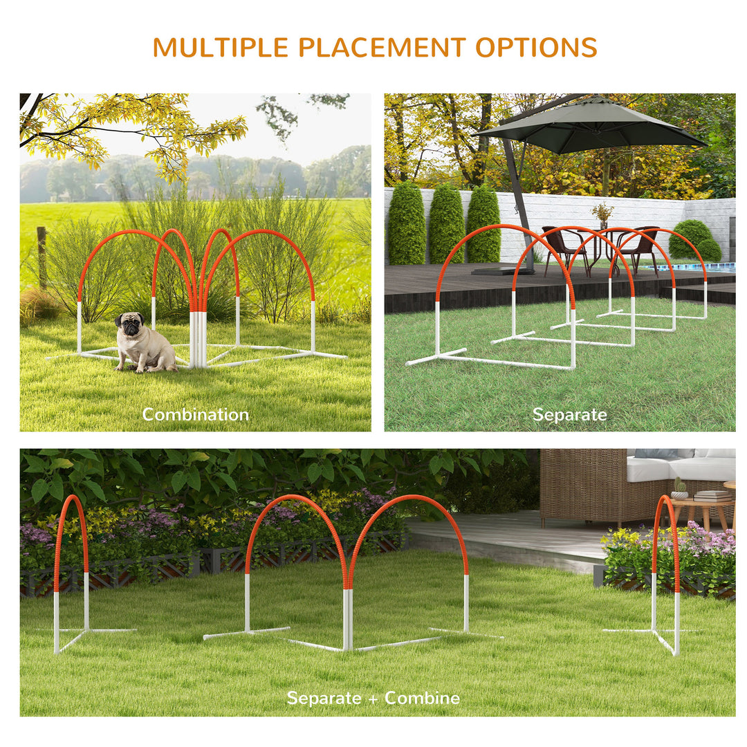 PawHut Dog Agility Kit Pet Obstacle Course Training Equipment Outdoor with Weave Poles, Carry Bag, Orange