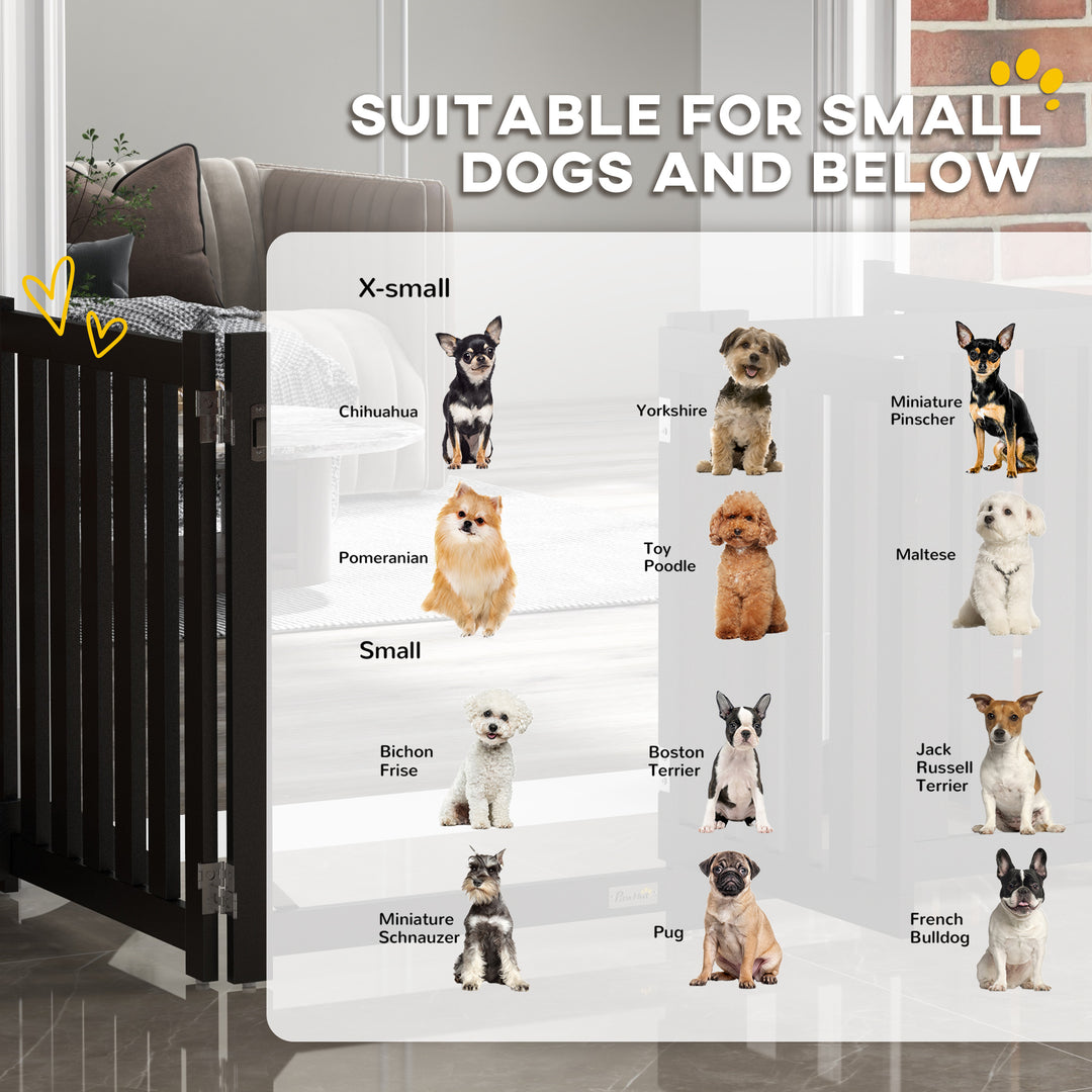 PawHut 23.5"H Foldable Dog Gate with Door, 4 Panels Freestanding Pet Gate Barriers Indoor with Support Feet, Puppy Fence for Small Dogs, Grey