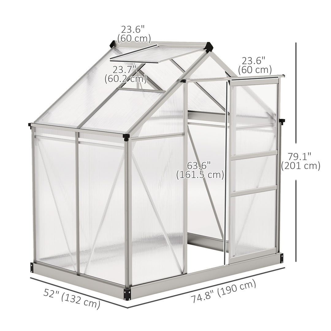 Outsunny 6.2' x 4.3' x 6.6' Clear Polycarbonate Greenhouse Large Walk-In Green House Garden Plants Grow Galvanized Base Aluminium Frame w/ Slide Door
