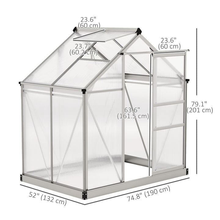 Outsunny 6.2' x 4.3' x 6.6' Clear Polycarbonate Greenhouse Large Walk-In Green House Garden Plants Grow Galvanized Base Aluminium Frame w/ Slide Door