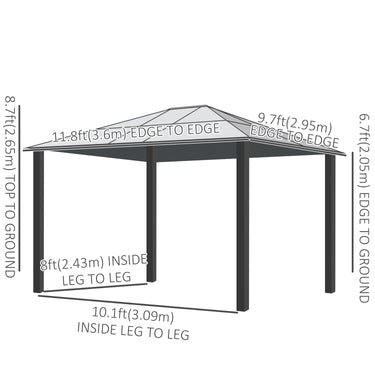 Outsunny 10' x 12' Hard Top Gazebo Canopy Sunshelter Waterproof Sun Shade with Sidewalls and Mosquito Netting