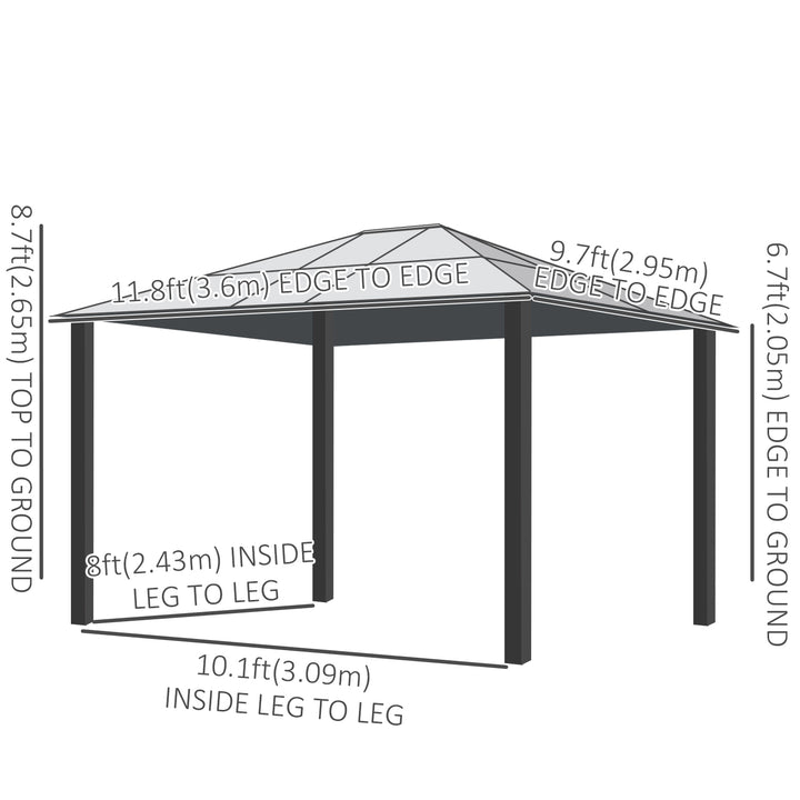 Outsunny 10' x 12' Hard Top Gazebo Canopy Sunshelter Waterproof Sun Shade with Sidewalls and Mosquito Netting