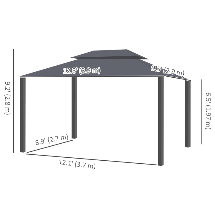 Outsunny 13' x 10' Outdoor Patio Gazebo Canopy with 2-Tier Polyester Roof, Vented Mesh Sidewall & Strong Aluminum Frame, Black