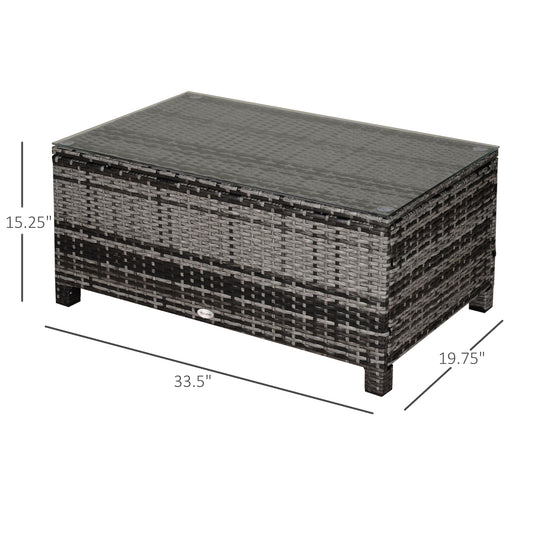 Outsunny Outdoor PE Rattan Wicker Table, Patio Garden Side Table w/Glass Top for Patio, Balcony, Mixed Grey