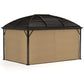 Outsunny 10' x 13' Hardtop Gazebo Aluminum Outdoor Canopy with Mesh Nettings, Curtains, Brown