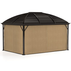 Outsunny 10' x 13' Hardtop Gazebo Aluminum Outdoor Canopy with Mesh Nettings, Curtains, Brown