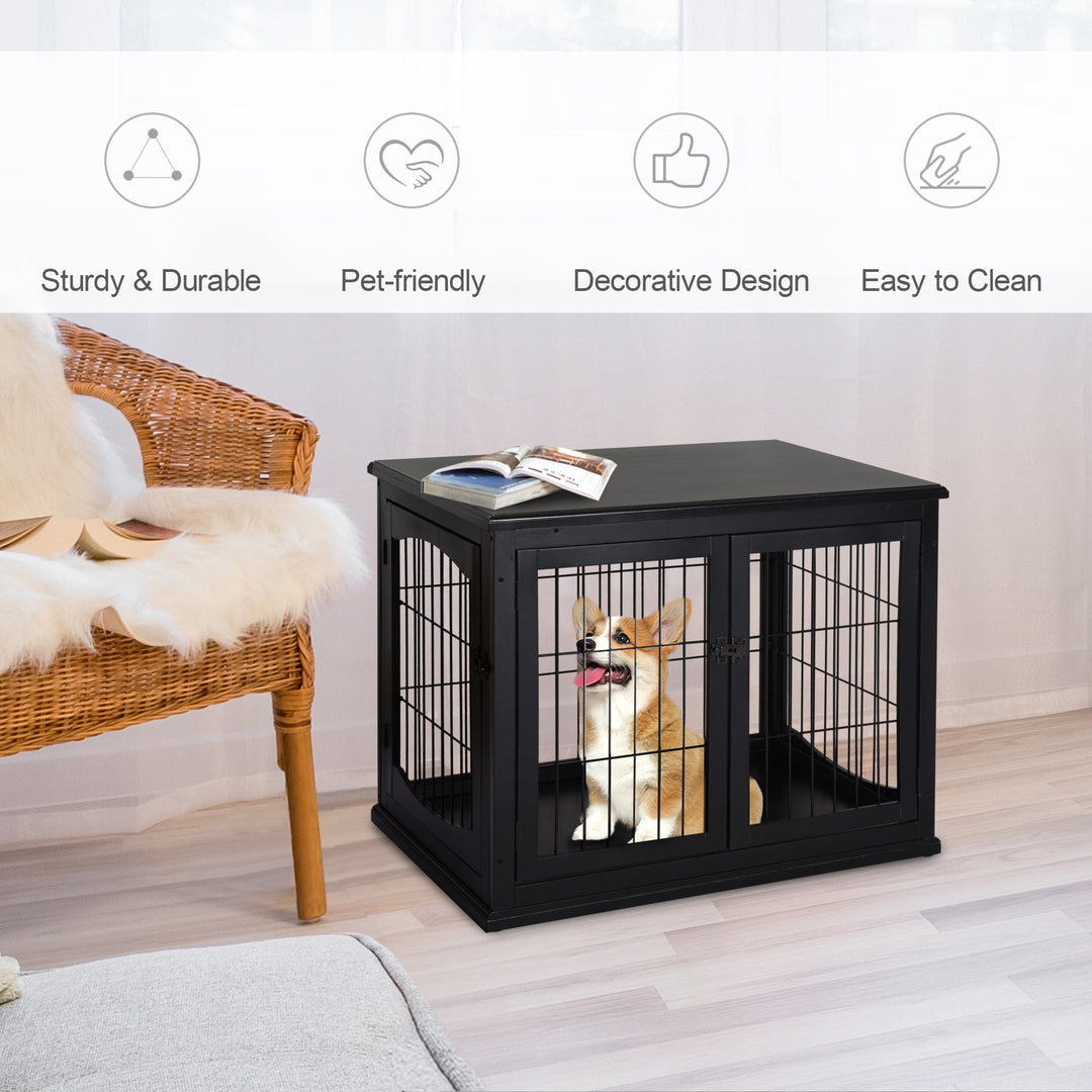 PawHut 26" Wooden Dog Cage with Double Door Entrance & Simple Modern Design, Brown