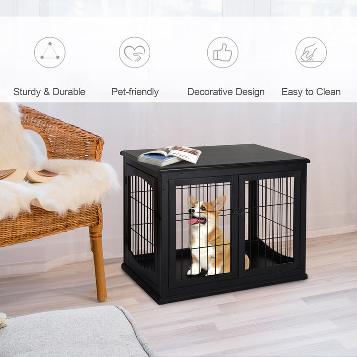 PawHut 26" Wooden Dog Cage with Double Door Entrance & Simple Modern Design, Brown