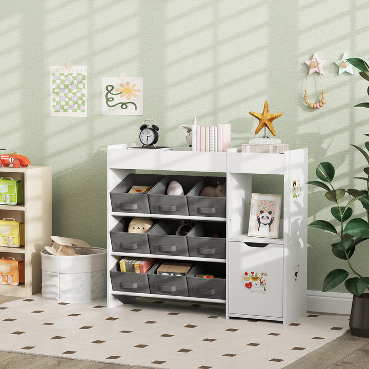 Qaba Toy Storage Organizer with 9 Non-Woven Fabric Boxes, Storage Cabinet & Shelves, for Kids Room, Nursery, Playroom, White