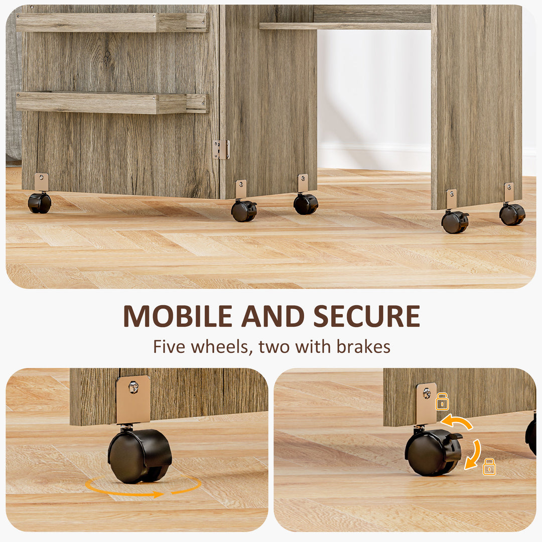 HOMCOM Sewing Machine Cabinet, Folding Sewing Table with Storage Shelf, Bins and Lockable Wheels for Small Space, White